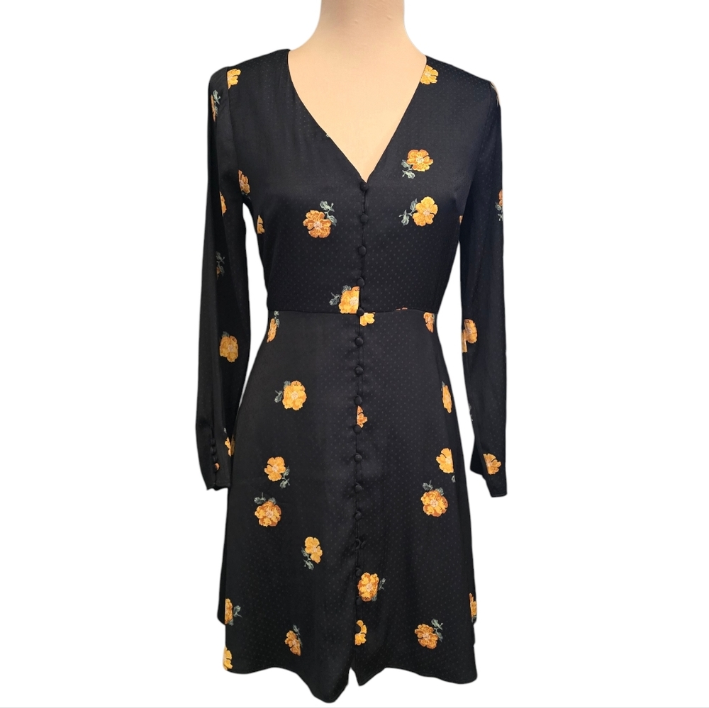 Women's Madewell Black Dress with Yellow Floral Pattern - Size 0